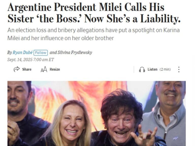 Duros análisis de Financial Times y The Wall Street Journal: de la mayor crisis a definir a Karina como un problema