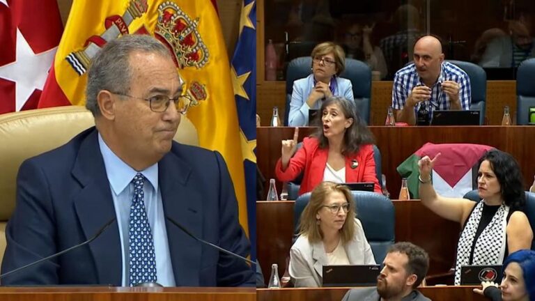 Tenso rifirrafe en la Asamblea de Madrid por una bandera palestina: Que la baje!