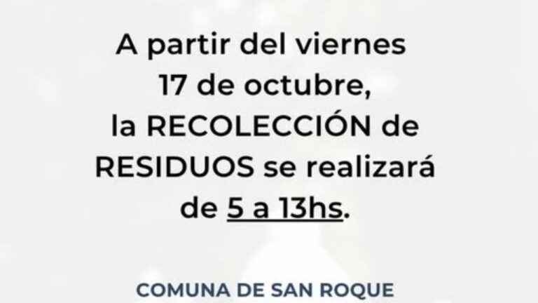 San Roque informó nuevo horario de recolección de residuos