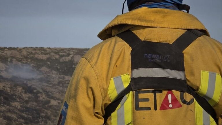 Luchan contra un incendio forestal en la Pampa de Olaen