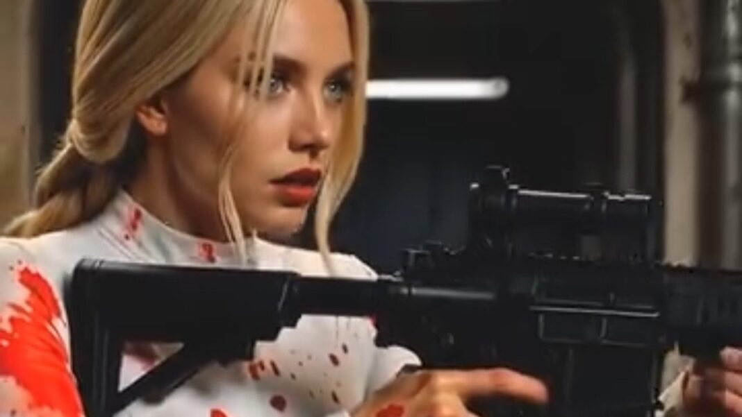 Póster de la película Luna Roja con la protagonista Ana Bianco en un entorno futurista