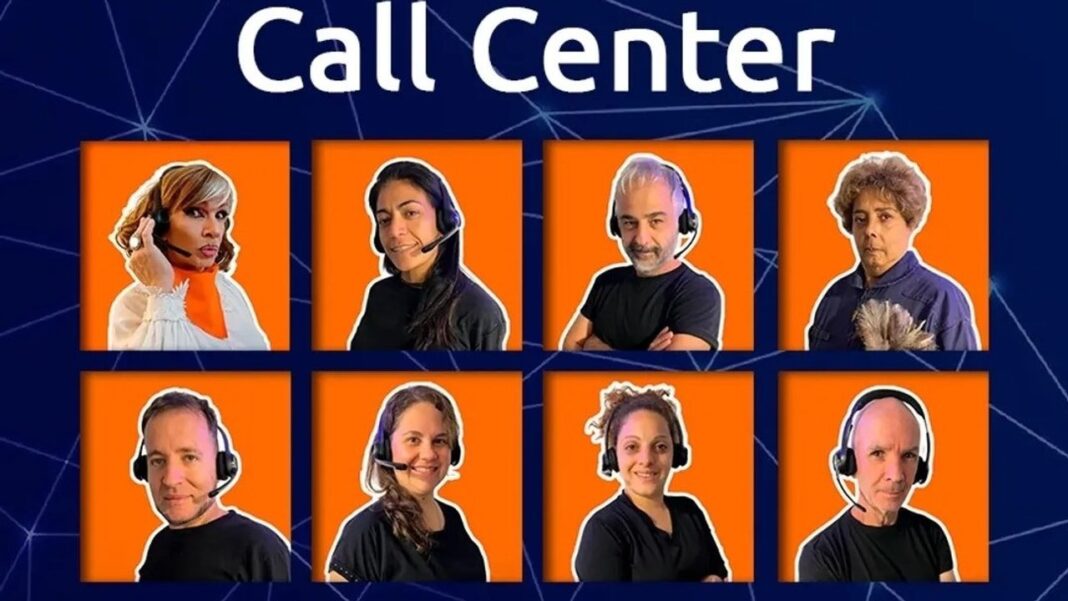 Elenco de la obra teatral Call Center en escena, Teatro Medida x Medida, Córdoba.