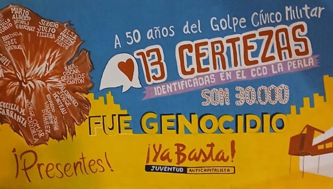 Mural recuperado con las 13 identificaciones del ex centro clandestino La Perla en Córdoba